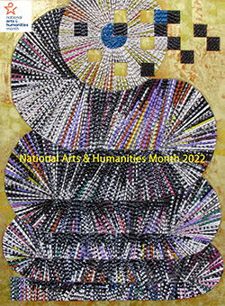 Abstract image of woven material snaking back and forth across the iamge. Text reads: National Arts & Humanities Month 2022.